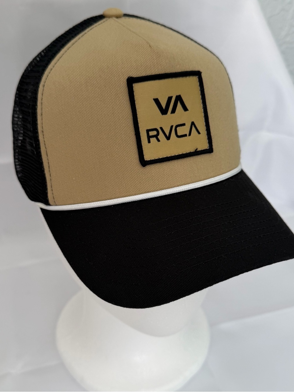 RVCA VA All The Way Trucker Hat Khaki Beige Black Mesh Back Cap One Size